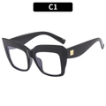 Classic black oversized cat-eye glasses frame with stylish gold metal accents, model C1 - Black