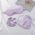 Lavender silk sleep mask set with matching scrunchie and drawstring storage pouch - Light Purple