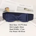 Donkerblauwe elastische strikriem voor jurken met rekbare geweven band en geplooide strik - Blauw