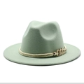 Chapeau fedora en laine vert clair à bord large avec corde beige et chaîne dorée - Vert menthe