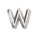 Macro detail of silver hollow 3D metal letter W pendant with mirror polished finish - Letter W / Mirror Silver