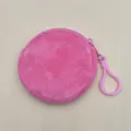 Round pink plush coin purse keychain with matching plastic lobster clasp and zipper closure - 8.5cm / Deep Watermelon Pink