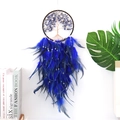 Detail of tree of life dream catcher featuring blue feathers and crystal stone accents - Pearl Blue Pattern
