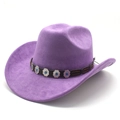 Detail of dark purple faux suede fedora featuring ethnic style band with turquoise accents - M (56-59cm) / Taro Purple Suede