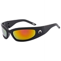Futuristic Y2K wrap-around sunglasses in black frame with orange gradient mirrored lenses - Black Frame Red Mirrored Lens