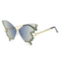 Fashion butterfly rimless sunglasses with gradient lenses and luxury beaded chain temples - Grey Yellow