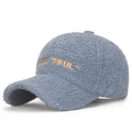 Berretto da baseball in lana d'agnello grigio-blu con ricamo giallo e tessuto caldo - Celeste