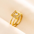 Adjustable gold plated 304 stainless steel geometric ring with round zircon inlay - Gold