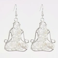 Detailed silver wire-wrapped yoga pose earrings with white natural crystal stone chips - White Crystal