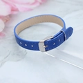 Blue leather wristband for 10mm DIY letters with silver metal buckle and soft strap - 10MM PU Leather Wristband-Dark Blue (Square Buckle)