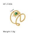 Retro 18k gold plated stainless steel ring with round green stone in sunburst design - Sunbeam Green Gemstone Style (HF-J1456)