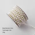 White 6mm pearl bead string roll for Christmas tree and DIY wedding decorations - 6mm White Pearl 5m