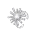 Macro detail of silver sunflower ring with textured petals and center pearl accent - White Gold Sunflower Style (VJ706)