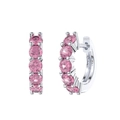 S925 sterling silver hoop earrings with pink round-cut cubic zirconia stones - Pink Gem Silver Hoop (定-APE120-P-F)