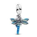 Silberner Libellen-Anhänger mit blau-grünem Emaille und Kristallen für DIY-Armbänder - Blaugrüne Libelle (5988952208342)