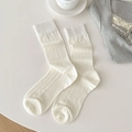 Chaussettes mi-hautes côtelées blanc crème pour femmes, style balletcore fin et léger - Taille unique / Blanc Lait