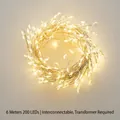 6M 200 LED warm yellow firecracker string lights with male and female connectors - 6m 200LED (Requires Plug) / Silver Wire Warm White (Connector)
