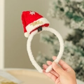 Plush Christmas headband with red mini hat, golden Merry Christmas text and silver snowflake - Christmas Hat