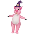 Pink inflatable pig costume with purple wizard hat for fun Halloween party dress up - Faceless Witch Pig / One Size