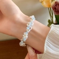 Bracelet en perles blanches et bleu clair avec breloques fleurs au style forêt - 8# Bracelet en Perles d'Acier au Titane et Fleur