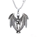 Collana teschio ali di pipistrello in acciaio inossidabile con ciondolo gotico punk vintage - Pendaglio Scheletro Alato - Senza Catena (B1305)