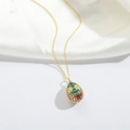 Exaggerated retro enamel egg pendant necklace with colorful floral patterns and gold chain - Multicolor (XL3225 Multicolor)