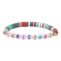 Christmas themed clay bead bracelet with colorful Santa Claus tree and heart charms - 002-Colorful CHRISTMAS Letters