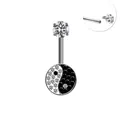 Surgical steel navel piercing with yin yang pendant and internal thread mechanism - Black and White Yin Yang