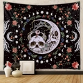 Arazzo da parete mistico con teschio e fiori con fasi lunari per l'arredo camera - 73*95CM / Tessuto Spazzolato