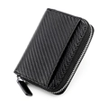Detail of black carbon fiber texture wallet with silver zipper and external card slot - Carbon Fiber Black (KB29)