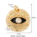 Gold plated 17mm round Evil Eye pendant with white zircon and black enamel inlay - Gold Black Eye Style (K085212K2)