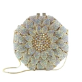 Sunflower shaped evening clutch bag featuring vibrant multi-colored rhinestones and gold chain - Gold AB