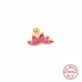 Detailed close-up of 925 silver lotus flower stud earring with pink marquise zircon stones - Single Piece / Gold - Rose Red Zirconia