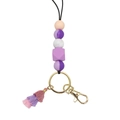 Macaron color silicone bead lanyard with purple marble beads and gold lobster clasp - Soft Purple Pink White