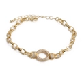 Vista macro del bracciale hiphop dorato con chiusura a moschettone e zirconi - Zircone Bianco