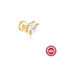 S925 sterling silver flat back cartilage stud with gold finish and diamond shape zircons - Single Gold #1 (Rhombus)