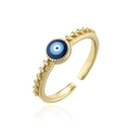 Adjustable 18K gold evil eye ring with blue enamel and sparkling zircon accents - Adjustable Open / Evil Eye Open Ring / Gold (11848)