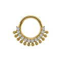 Golden hinged segment ring with white round cubic zirconia for nose and ear cartilage - 1.2x8mm / Style 7-Gold