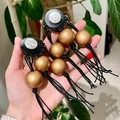 2512003 Black Wooden Earrings With Gold Beaded Tassels (s925 Silver Needles)