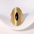 Vintage-Ring aus 18K vergoldetem Edelstahl mit schwarzem ovalem Harzstein-Inlay - Schwarz