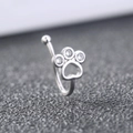 Silver cat paw belly button ring with sparkling crystals and curved barbell - Cat Claw (SE1479)