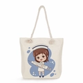 Nurse cartoon print canvas tote bag with thick cotton rope handles for beach travel - Nurse with Large Syringe Style (ms4545)