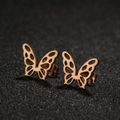 Minimalist hollow butterfly stud earrings in elegant rose gold stainless steel - 671 Hollow Butterfly / Rose Gold