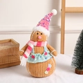 Lebkuchenmann Plüschfigur mit rosa Paillettenhut und blauem Outfit für Weihnachten - Rosa Hut Lebkuchen-Schneemann