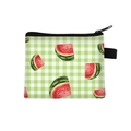 Watermelon print gingham coin purse with black zipper and side hanging loop for storage - Watermelon Plaid