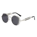 Steampunk round sunglasses with silver metal frame and dark grey lenses for fashion - Silver Frame Black Grey Lens