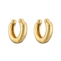 Chunky gold C-shaped ear cuffs with smooth polished finish and round bead ends - Style A-Beaded End Streamlined / Gold