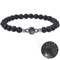 Close-up of projection stone showing I Love You in 100 languages on lava bead bracelet - Round-Lava Stone