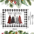 Kerst placemat met ruitjespatroon en feestelijke bomen, afmeting 45x32cm voor tafel - Stijl 4 (Zwart & Wit Geblokt Kerstboom)
