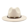 Beige fedora felt hat with woven band and gold shell ornament for men and women - Beige